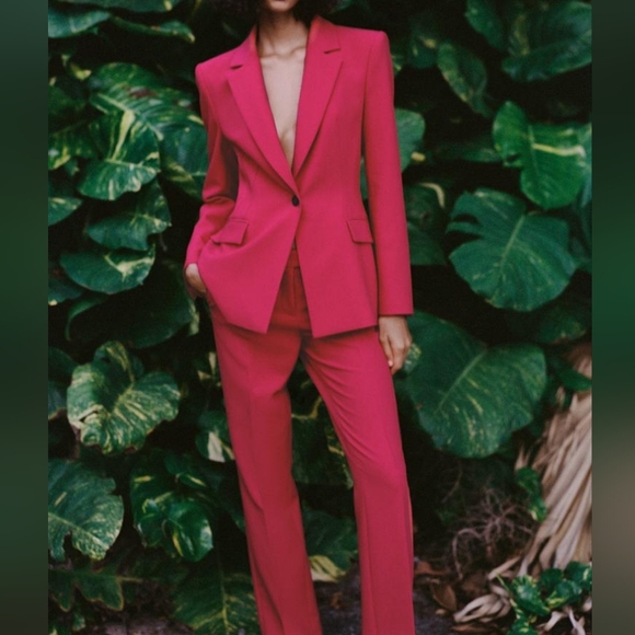 Zara Jackets & Blazers - Zara co-ord set topstitched fitted blazer & pants pink/fuschia sz XL BNWT